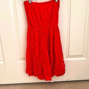 Bright Red Strapless Floral Hollister Dress